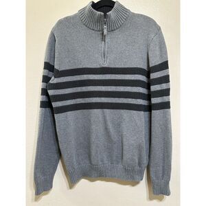 Tahari Men's 1/4 Zip Pullover Cotton Sweater Size L Textured Stripes